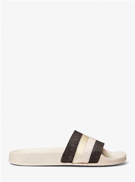 michael kors brandy color|Brandy Striped Logo Slide Sandal .